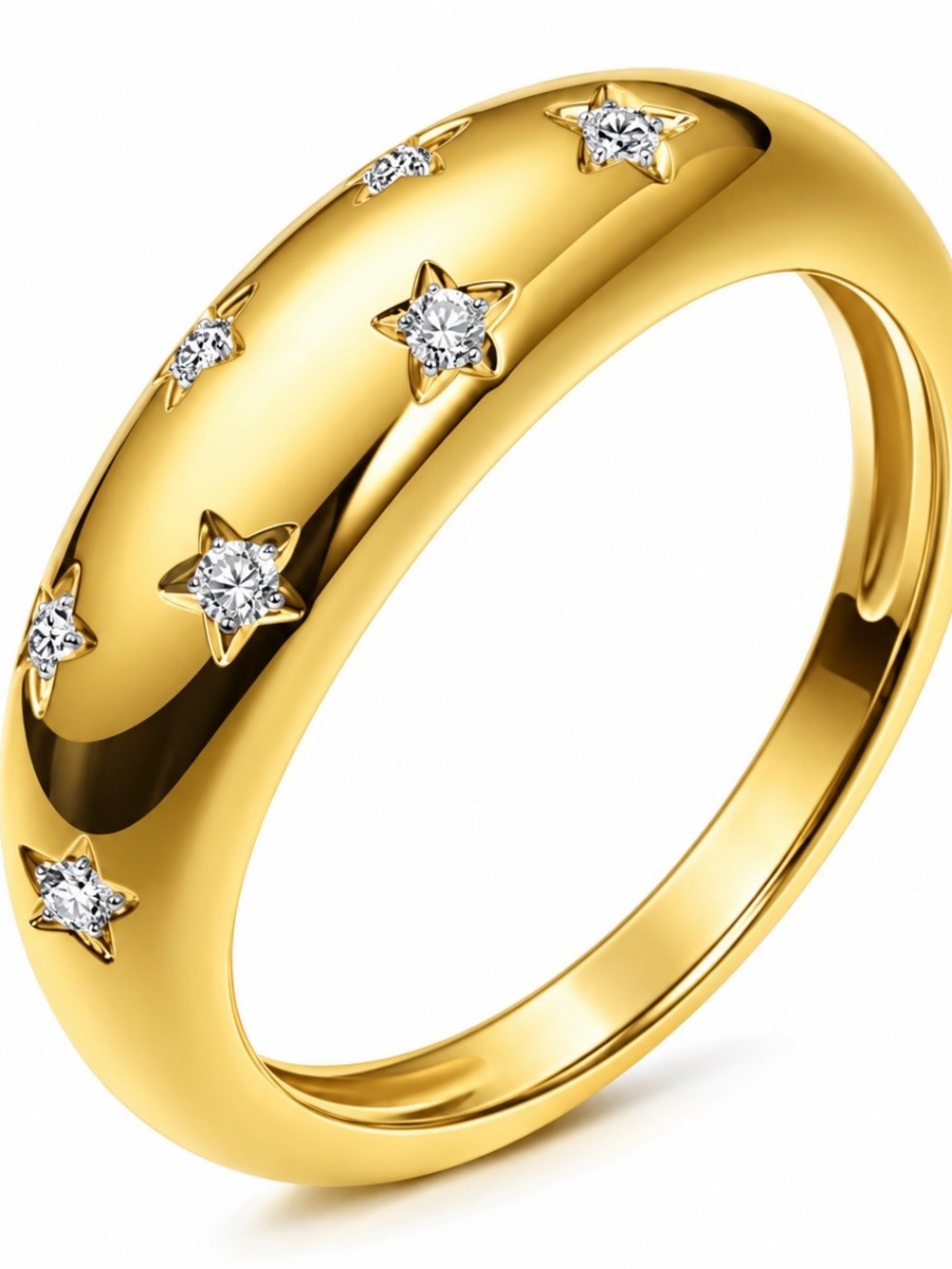Gold Star Accent Women's Ring - Polished Gold Finish sizes 5-10